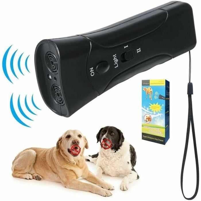 Répulsif Aboiements Chien 3-en-1 Double Canal Ultrasons/LED Torche Dressage Portable Rechargeable