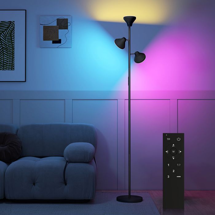 Lampadaire LED - HOMCOM - dimmable 2700K-6000K 3 têtes rotatives télécommande et contrôle tactile - acier - Ø 25 x 170 cm - noir Lampadaire LED - HOMCOM - dimmable 2700K-6000K 3 têtes rotatives télécommande et contrôle tactile - acier - Ø 25 x 170 cm - noir