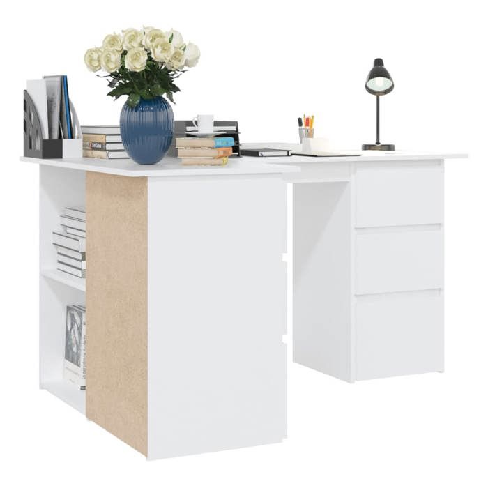 Bureau BURKE Blanc Table à écrire dangle - 1 PERSONNE - Blanc 145x100x76 cm - Bois dingénierie BB381