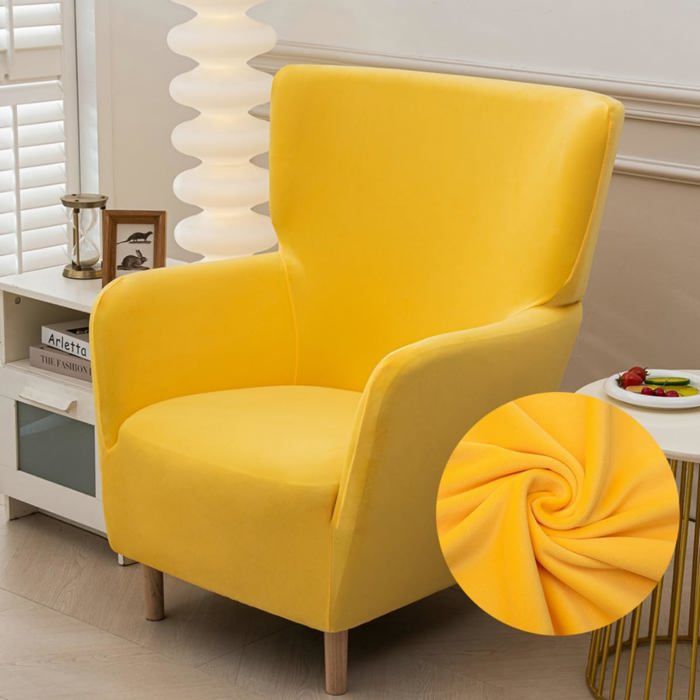 Housse fauteuil à oreilles 1 pièce jaune velours doux amovible lavable Label