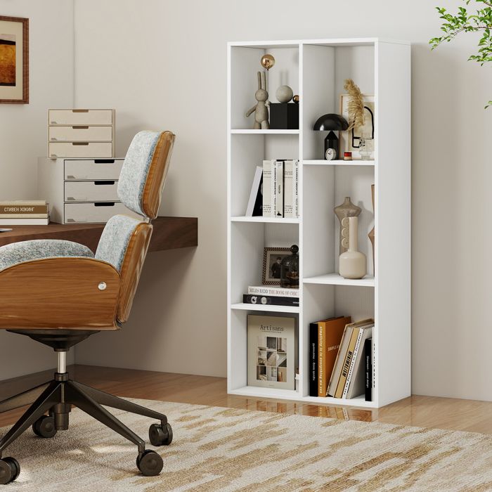 GIANTEX Bibliothèque Moderne avec 7 Compartiments Ouvertes Pose Verticale & Horizontale Meuble de Rangement 49 5x23x106cm Blanc