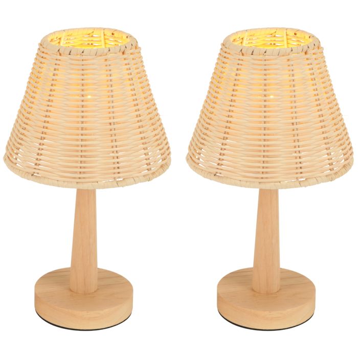 Lampe de table - SMOTOP - Lot de 2 - Abat-jour bambou - Vintage beige