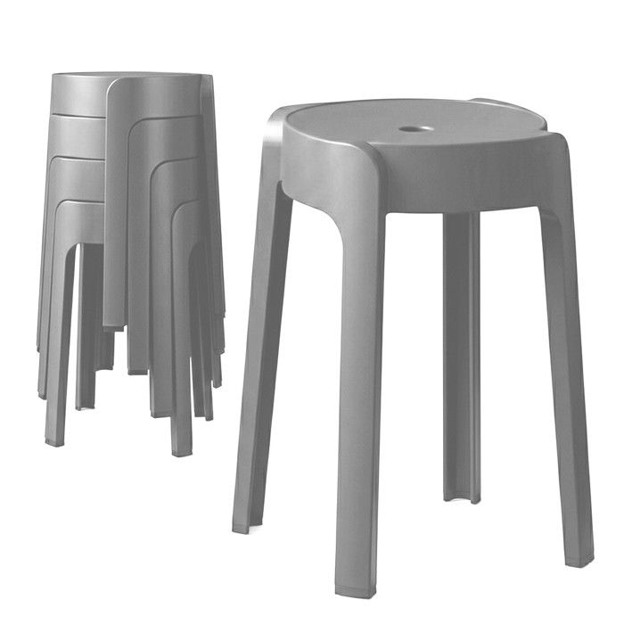 4 Tabourets Gigognes empilables BM HOME TAB-GRIS en plastique légers pour la maison salle de classe cuisine jardin