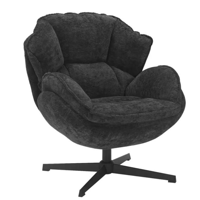 Fauteuil - Meubles&Design - Fauteuil moelleux pivotant à 360° en tissu et cuir noir TORNE Fauteuil - Meubles&Design - Fauteuil moelleux pivotant à 360° en tissu et cuir noir TORNE