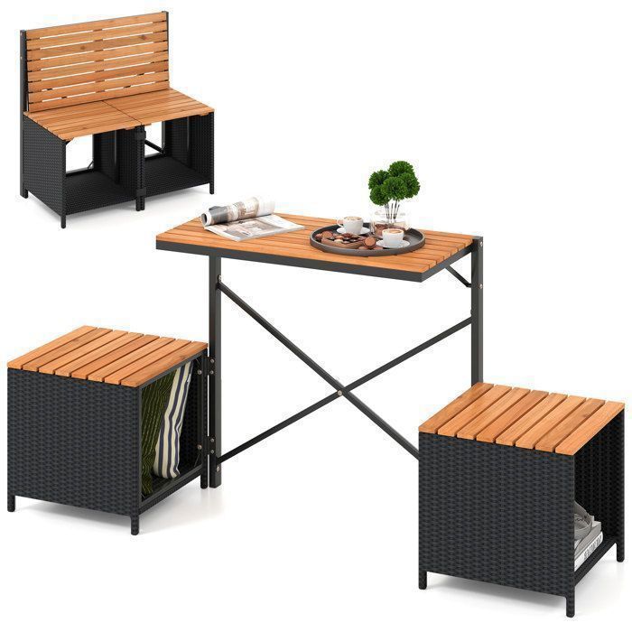 2 en 1 Table et Chaise de Jardin COSTWAY en Rotin PE Plateau en Bois Acacia Espace de Rangement Banc Pliable Extérieur Intérieur 2 en 1 Table et Chaise de Jardin COSTWAY en Rotin PE Plateau en Bois Acacia Espace de Rangement Banc Pliable Extérieur Intérieur