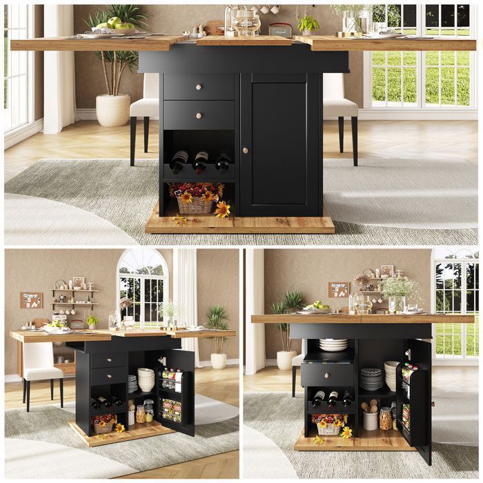 MERAX Table à Manger Extensible 110-140×80 cm - Table de Cuisine pour 4-6 Personnes - avec Tiroirs et Porte-Bouteilles - Noir MERAX Table à Manger Extensible 110-140×80 cm - Table de Cuisine pour 4-6 Personnes - avec Tiroirs et Porte-Bouteilles - Noir