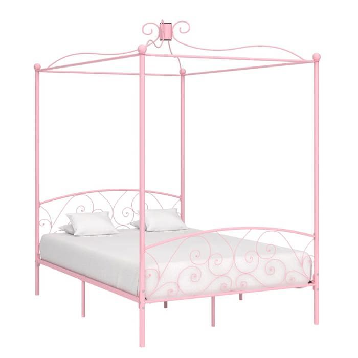 Rose Cadre de lit à baldaquin sans matelas rose métal 120x200 cm - Lit chambre H12602