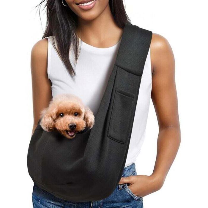 Sac de transport pour petit chien - PZCC - Laisse et pochette classiques - Sangles extra larges - 15 à 45 kg - Noir