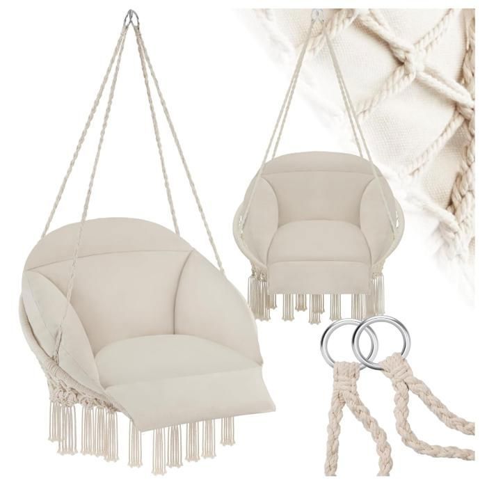 Fauteuil Suspendu Relax style Ø80cmDesign Intérieur extérieur Fauteuil Relax max 160kg Fauteuil Lecture Moelleux épaisseur 10-12 cm