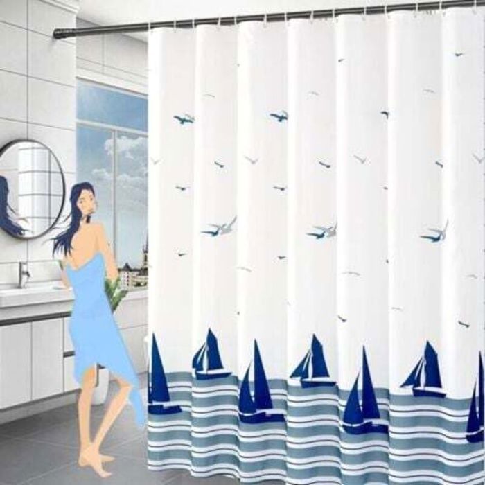 120x200- Anti Moisissure Rideau de Douche Ourlet Lesté Imperméable Rideaux de Douche Lavable Océan Rideaux Douche Tissu Polyester
