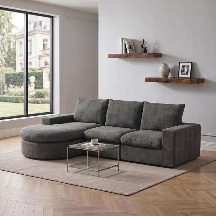 Canapé modulable FurnitureR 3 places en velours repose-tête réglable ottoman convertible en lit – Gris