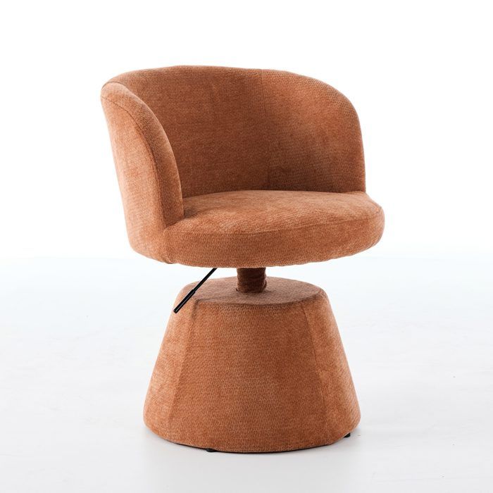Tabouret de Bar Pivotant 360° en Chenille - Chaise dÎlot de Cuisine Hauteur Réglable Fauteuil Confortable Orange