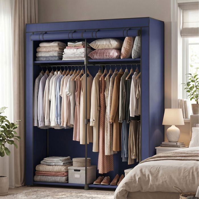 Penderie Souple Armoire Portable pour Chambre avec Housse en Tissu Non-Tissé 140 x 43 x 174 cm Bleu