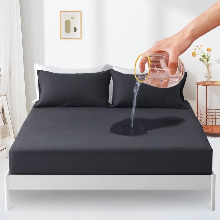 Protège-Matelas imperméable 180 x 200 cm - Drap Housse Respirant - Protection Contre lhumidité - Gris Anthracite 180 SOMMIER