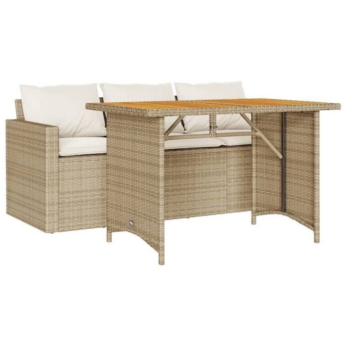 Ensemble à manger de jardin avec coussins - 2 pièces : 1 canapé + 1 table - vidaXL - résine tressée - blanc crème - 110x68x70 cm wzb