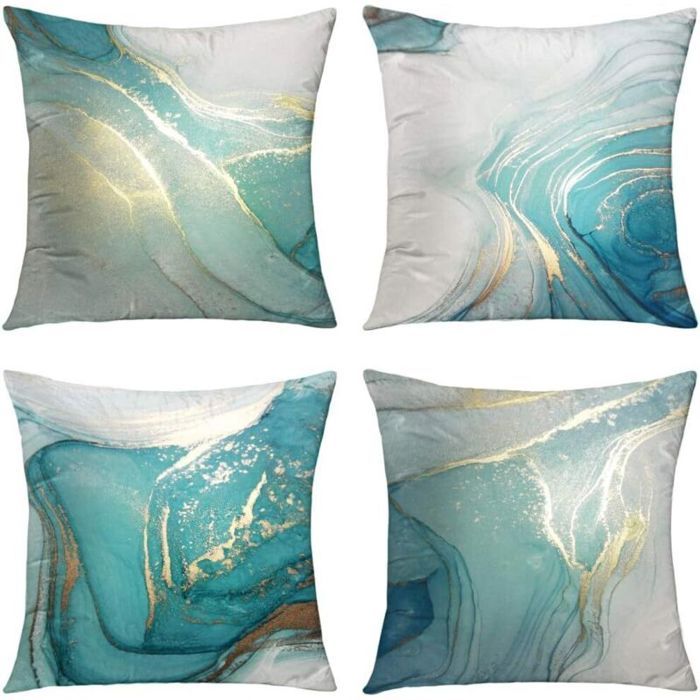 Housses coussin 45x45 cm lot de 4 motif marbre abstrait turquoise or douces et élégantes
