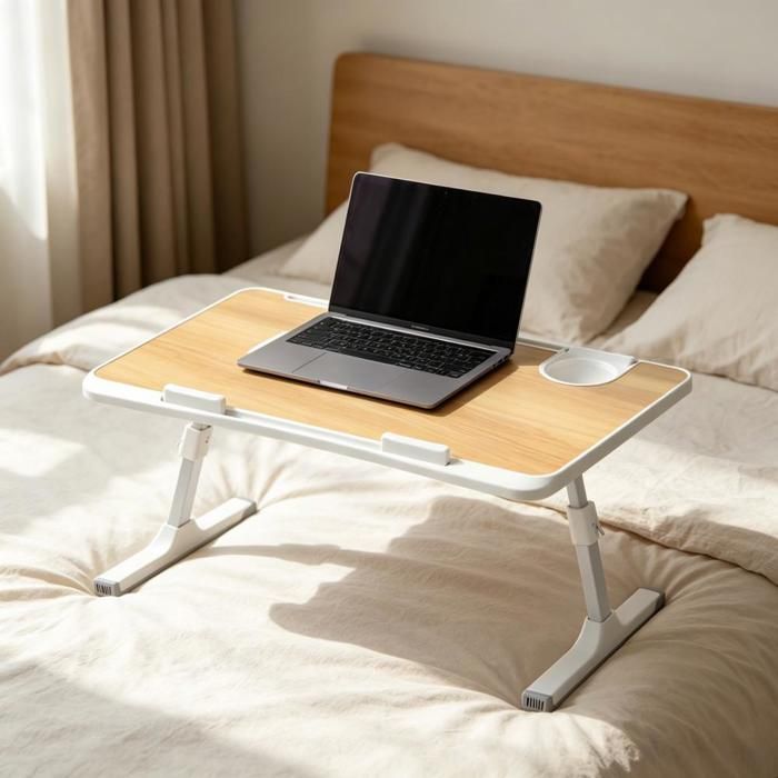 SUPFINE Table de Lit pour Ordinateur Portable avec Porte-Gobelet Tiroir Support PC et Tablette Table Pliante pour Lit Canapé Balcon