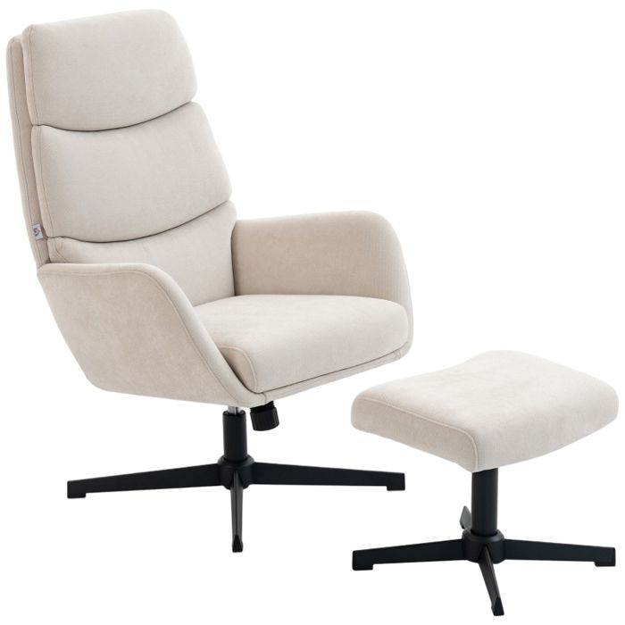 Fauteuil lounge avec repose-pieds - Beige - Base en métal - 75x66x99 cm - Poids 19 kg - Siège rembourré 13 cm