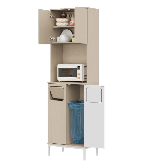 Colonne de cuisine 53 x 35 x 181 cm en MDF blanc avec niche micro-ondes étagères réglables et espace robot