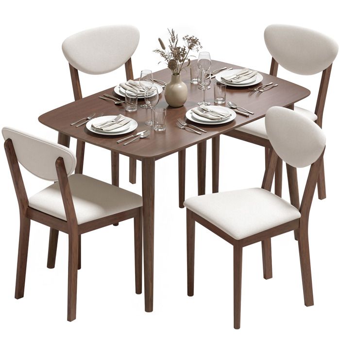 Ensemble table salle à manger avec 4 chaises - HOMCOM - 5 pièces - assise rembourrée - bois massif - 120x75x74 5cm - noyer crème Ensemble table salle à manger avec 4 chaises - HOMCOM - 5 pièces - assise rembourrée - bois massif - 120x75x74 5cm - noyer crème