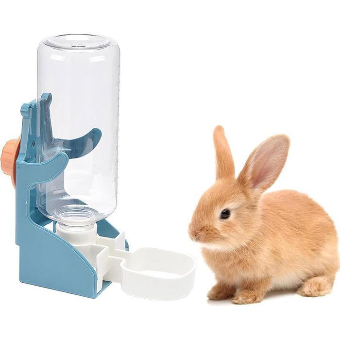 Distributeur deau automatique pour animaux - Capacité 500 ML Installation facile à suspendre - Lapins et petits rongeurs - Bleu