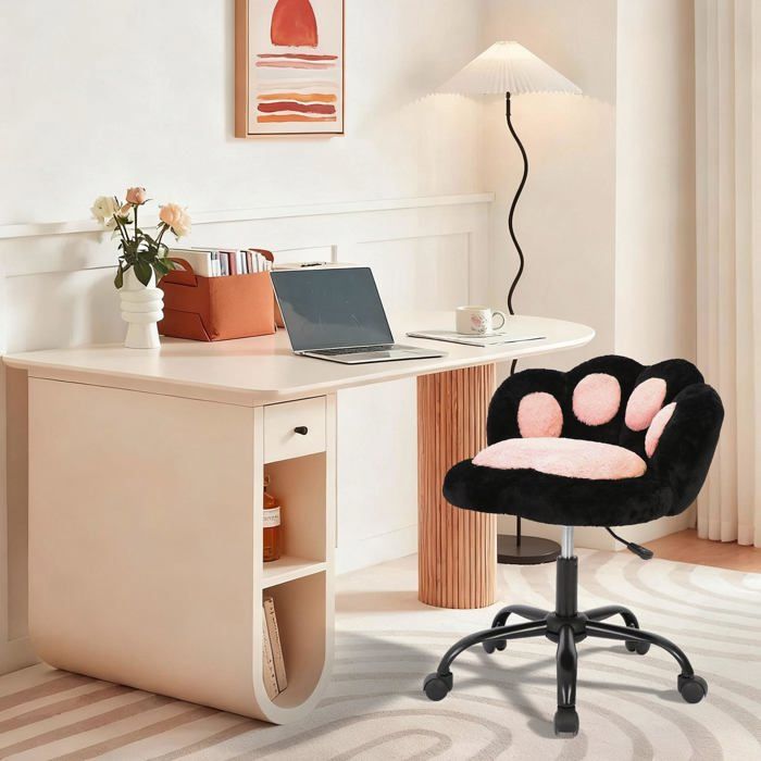 Chaise relax motif patte de chat sans accoudoirs hauteur réglable dossier moelleux avec roulettes compacte pour coiffeuse chambre