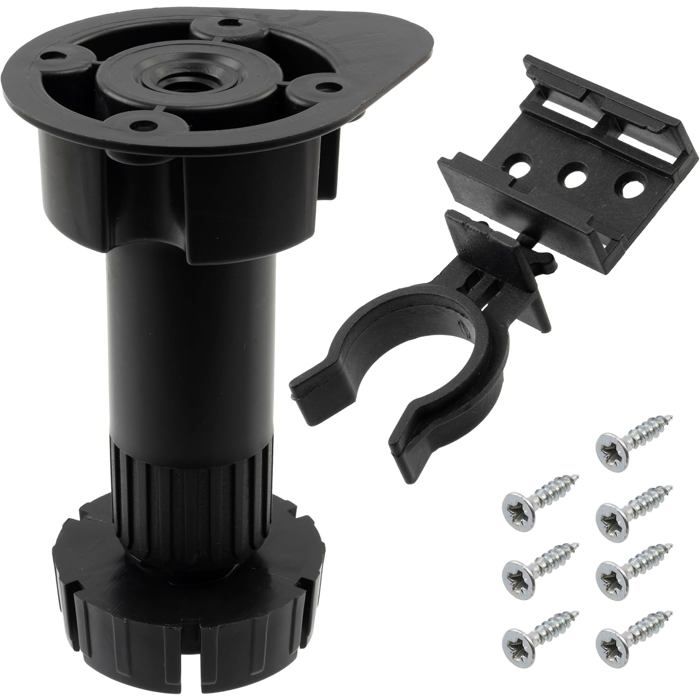 Kit de 10 Pieds de Meubles réglables 100-150 mm / 5 Clips pour plinthe / 55 vis