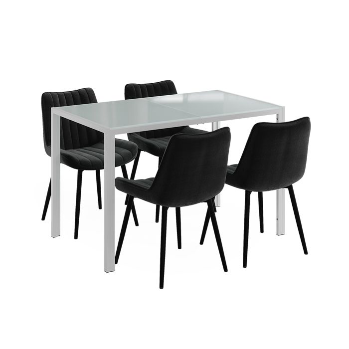 Ensemble de table à manger Grand 120x70cm avec 4 chaises (noires) Blanc Vicco 63368 Ensemble de table à manger Grand 120x70cm avec 4 chaises (noires) Blanc Vicco 63368
