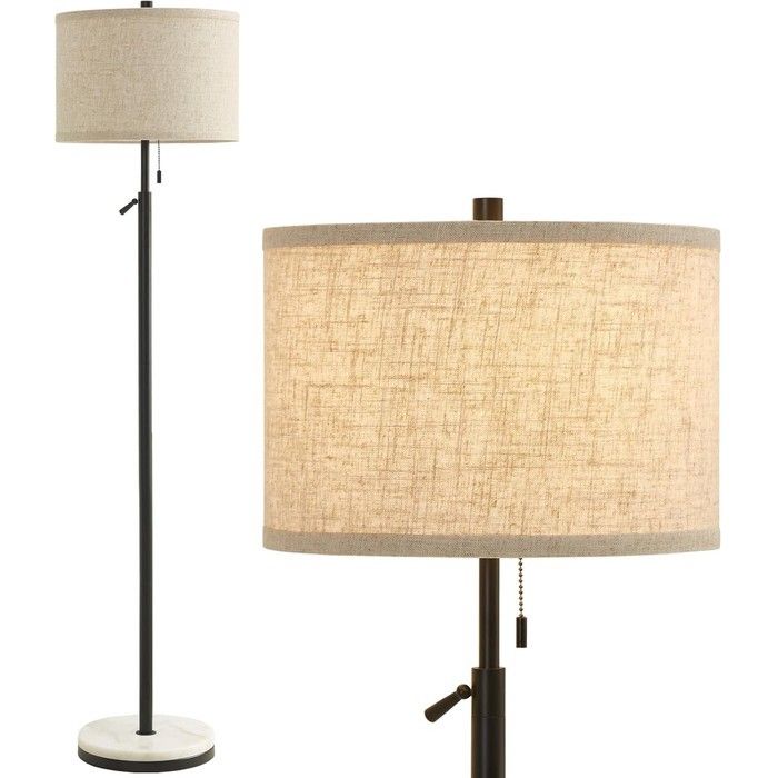 Lampe sur pied - NIKCORP - Modèle unique - Base marbre naturel - Hauteur réglable 140-162 5 cm - Abat-jour tissu