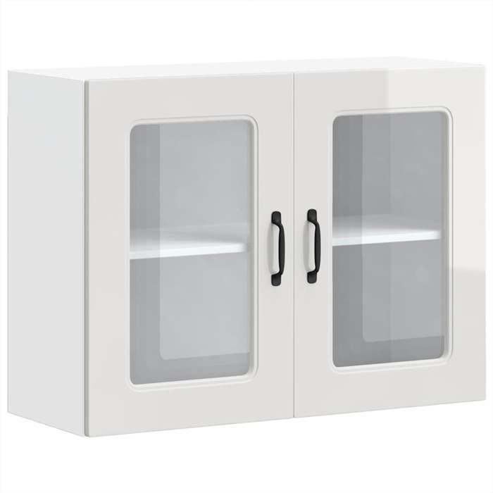 Armoire murale de cuisine - COCO - CHIC 60 kg capacité - avec porte vitrée Kalmar bois dingénierie blanc brillant &&9234554