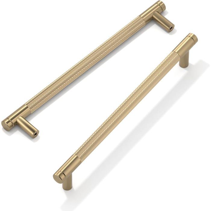 Lot de 10 poignées darmoire moletées en T - finition bronze champagne entraxe 192 mm aluminium doré pour cuisine et tiroir