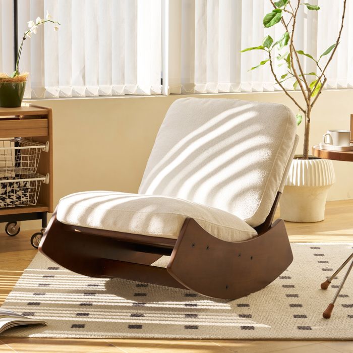 Chaise à bascule confortable Glider Chaise de rembourrage haute qualité Salle de séjour Blanc Cadre en bois massif