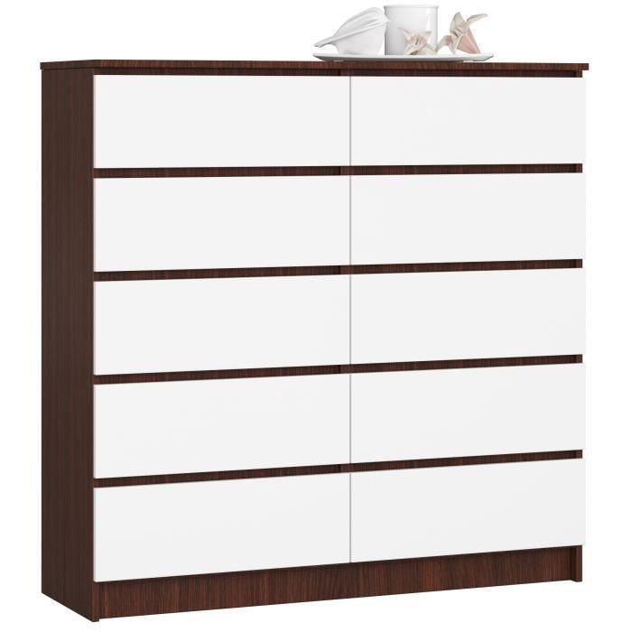 Commode AKORD K120 Wengé 120 cm 10 tiroirs façade Blanche 120x40x121 cm