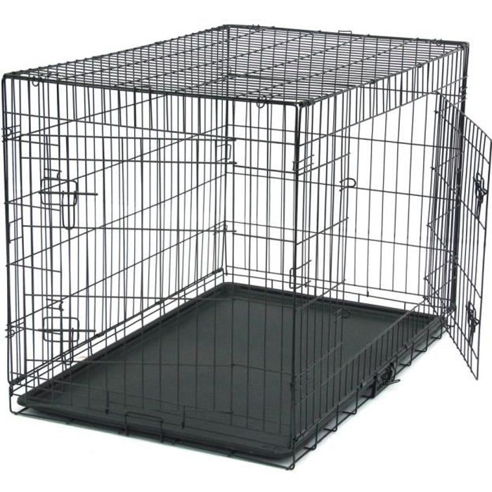 Comparer les prix de Cage pour Chiens en métal avec 2 portes pour chien - 107 x 68 x 75 cm (L x W x H)- Noir