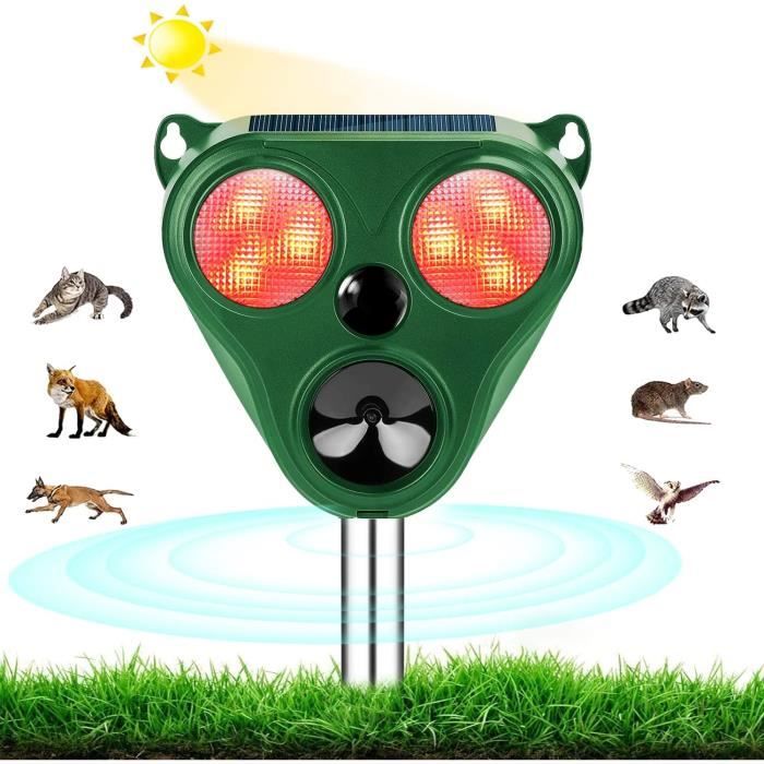 Répulsif à Ultrasons Pour Animaux - Solaire Et USB, Détecteur De Mouvement, Flash, étanche IP54, Pour Jardin