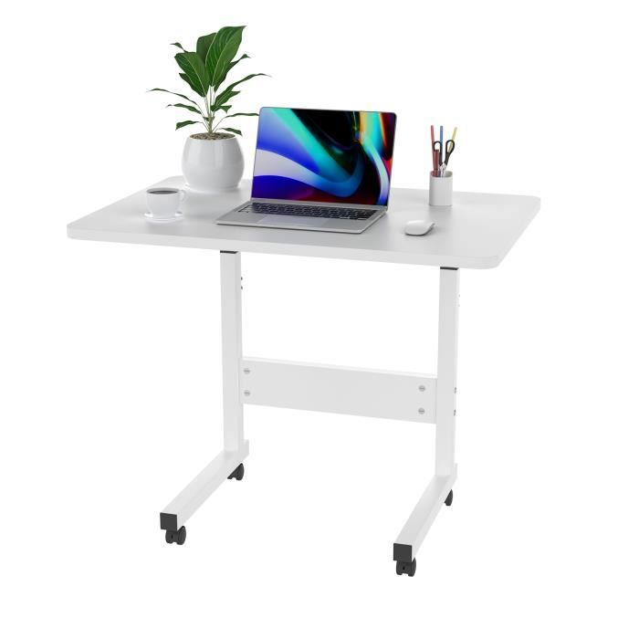 Table d'ordinateur mobile DHHOZAMZ - Blanc - Hauteur réglable 62-85cm