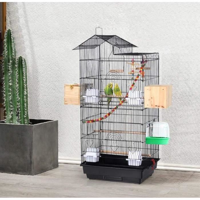 Cage à oiseaux et volière en Acier avec toit et Accessoires