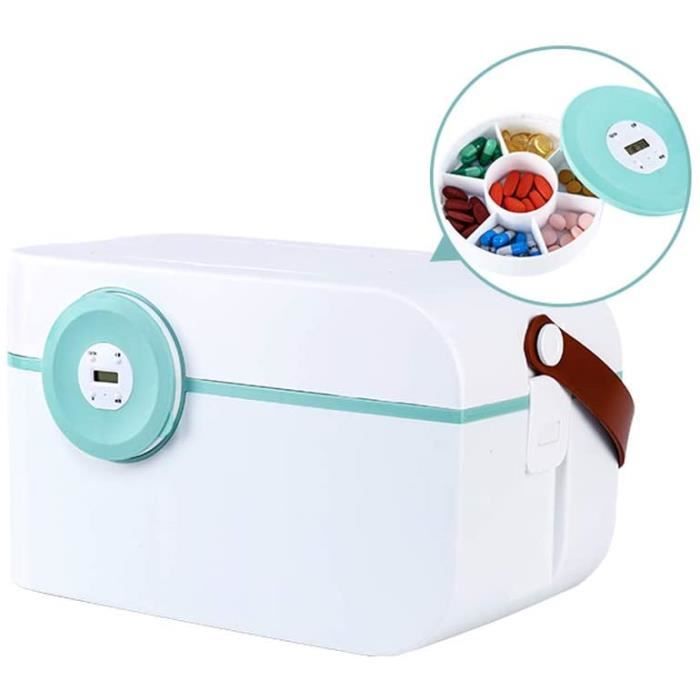 Fouvin Boîte De Rangement Pour Médicaments, Double Couche, En Plastique, Grande Boîte à Pharmacie Avec Poignée De Transport