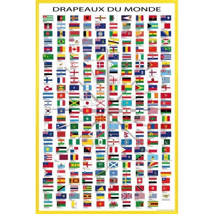 Drapeaux Du Monde Affiche Murale Et Cadre (Plastique) - Noms Des Pays ...