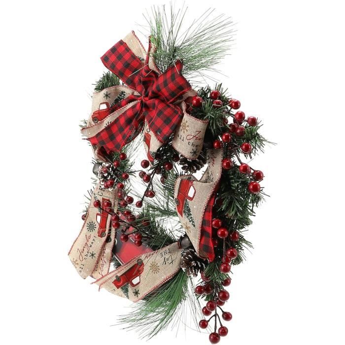 Pièces Couronne De Noël Swag Artificielle Baies Rouges Feuilles Vertes Guirlande Mariage