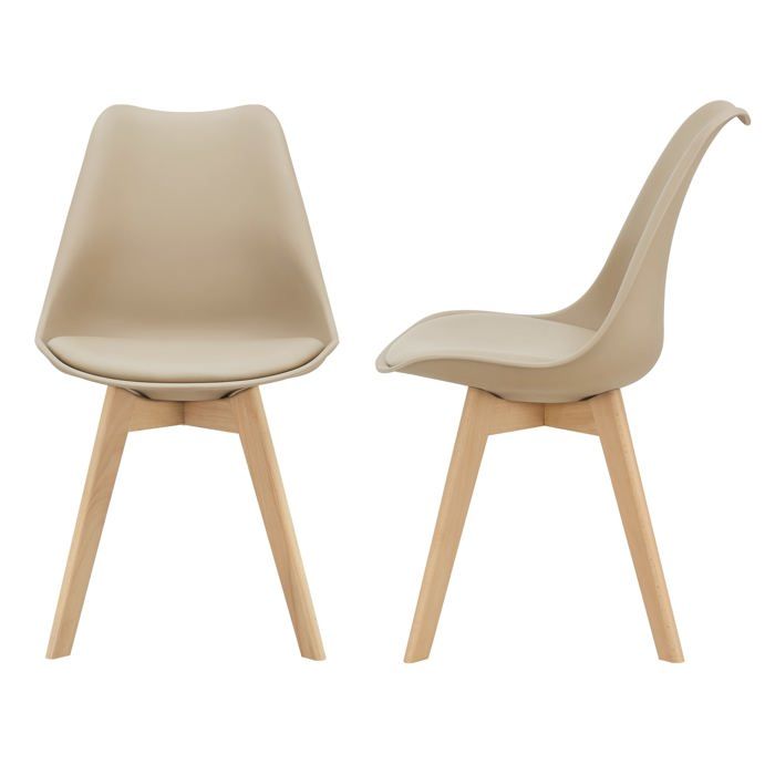 Lot de 2 chaises de salle à manger scandinave siège cuisine plastique synthétique hêtre 81 Lot de 2 chaises de salle à manger scandinave siège cuisine plastique synthétique hêtre 81