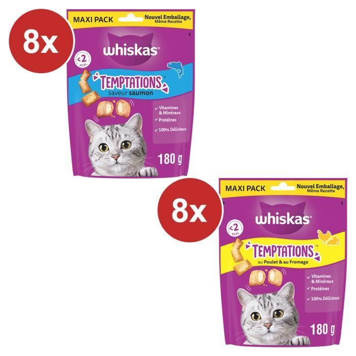 Meilleurs prix pour Friandises pour chat - WHISKAS - Temptations - Croquante et tendre - 2 kcal - Nouvel emballage