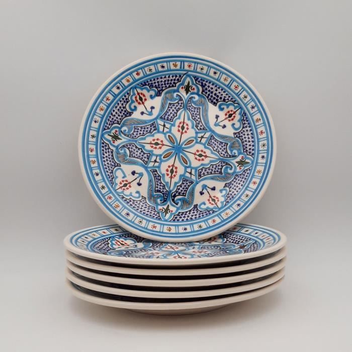 Lot de 6 assiettes plates Marocain turquoise - D 24 cm Lot de 6 assiettes plates Marocain turquoise - D 24 cm