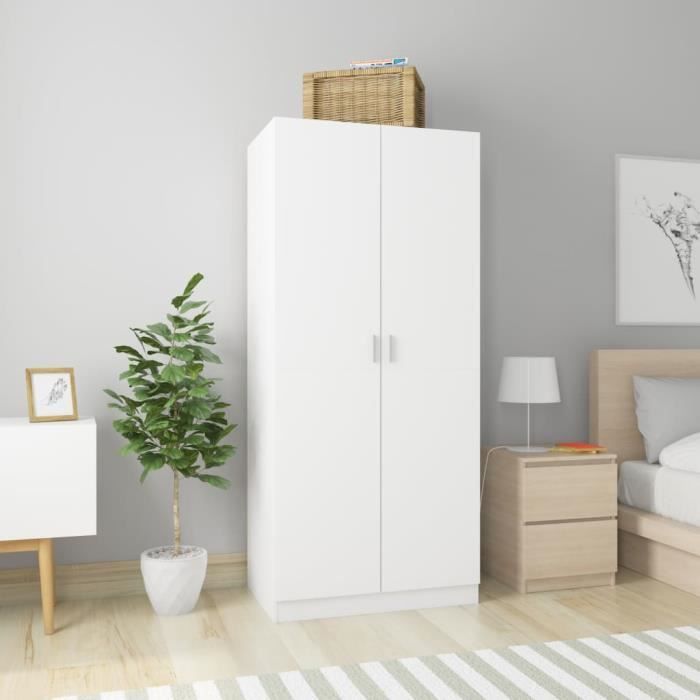 INGSHOP© Garde-robe Blanc 80x52x180 cm Aggloméré Avec 2 portes