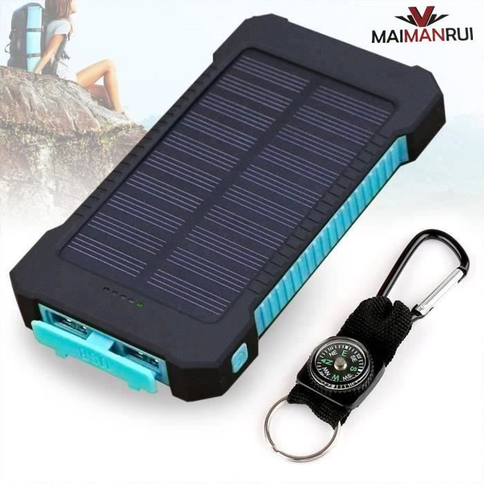 MINGJIA 50000mAH Batterie Externe Solaire LED Batterie Solaire Portable  étanche 2USB (Bleu)