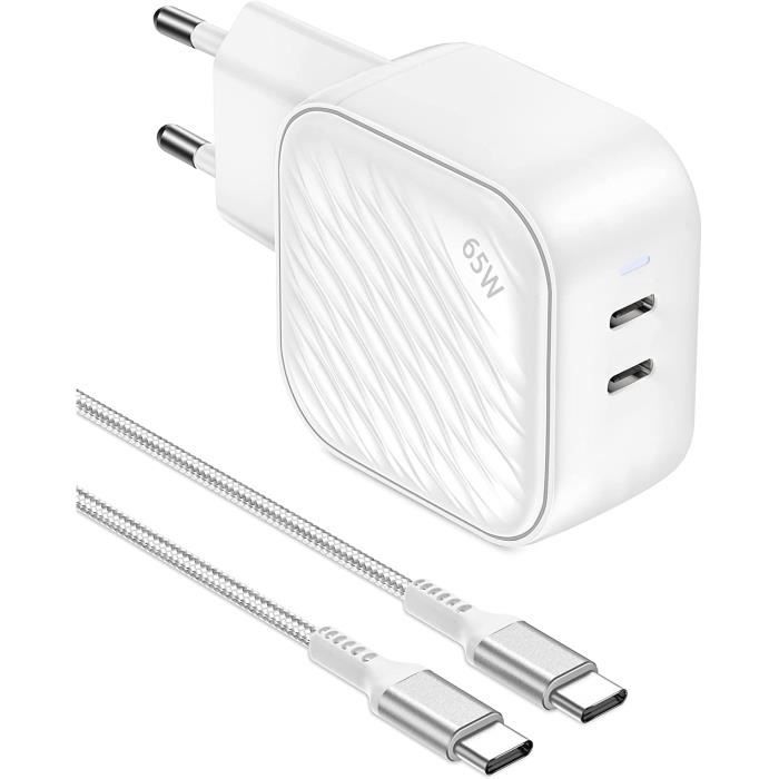 Chargeur USB C 65W,2-Port Chargeur Rapide GaN,Alimentation Type C avec  Câble USB C 2M pour MacBook Pro-Air,iPhone 14-13-12 [426] - Cdiscount  Téléphonie