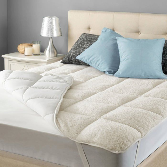 Surmatelas Sherpa Blanc 160x200 Sampur Réversible Doufe Face Eté/Hiver - Tissu Sherpa Respirant - Confort très Moelleux et Souple