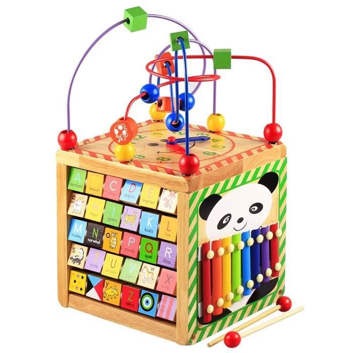 Cube D'Activités Labyrinthe Bois Motifs Océaniques - Jouet Éducatif Perles Pour Enfants Dès 3 Ans Jouet éducatif 3 Ans Motricité