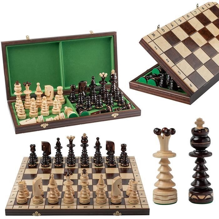 Jeu D'échecs En Bois Massif Fait Main - 34 Cm - Fabrication Française