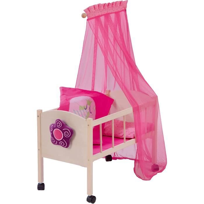 Bayer Design Lit De Poupée En Bois Princesse Rose – Pour Poupées Jusqu'à 46 Cm, Dimensions 50x33x26 Cm – Dès 3 Ans